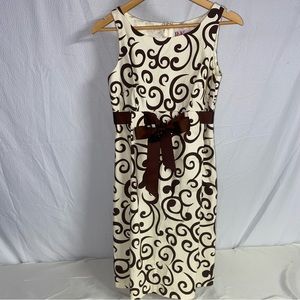R & K Originals Ivory Scrolls Sleeveless Dress, Size 6 Petite, Cream/Brown